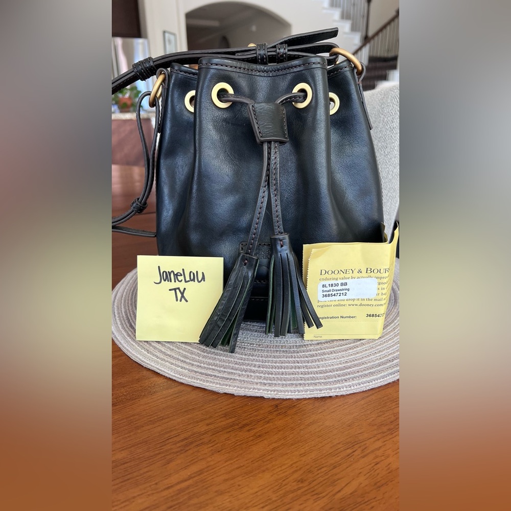 Dooney & Bourke Florentine Small Drawstring Black Leather Tassel Bag